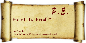 Petrilla Ernő névjegykártya